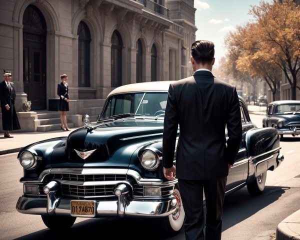 Stylish Man in Tailored Suit on Vintage City Street