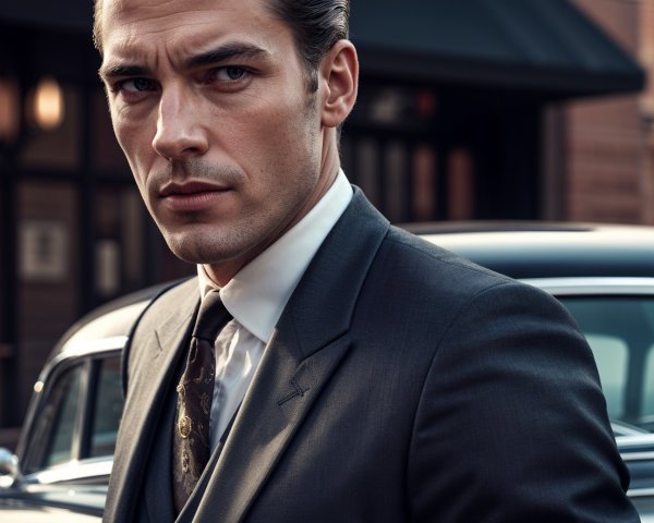 Sophisticated Man in Tailored Suit with Classic Car