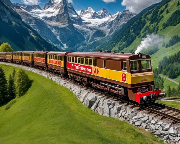Vintage Locomotive on Scenic Route Through Mountains