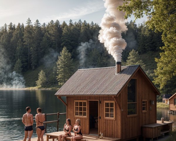 Cozy Wooden Cabin by Serene Lake with Deck Scene