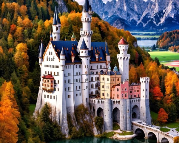 Fairytale Castle Surrounded by Autumn Landscape