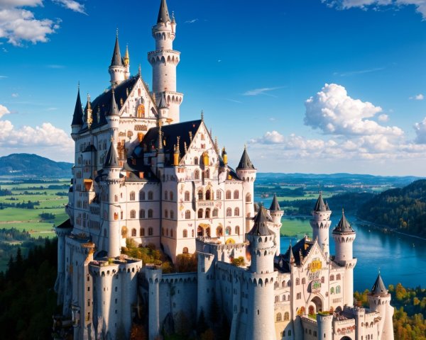 Fairy-Tale Castle Surrounded by Lush Landscape
