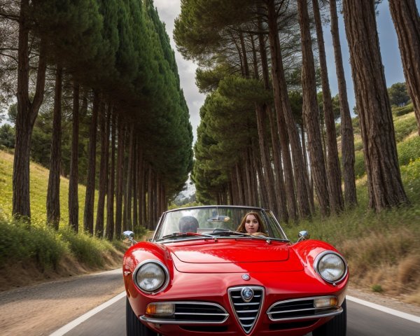 Vibrant Red Convertible on Scenic Winding Road