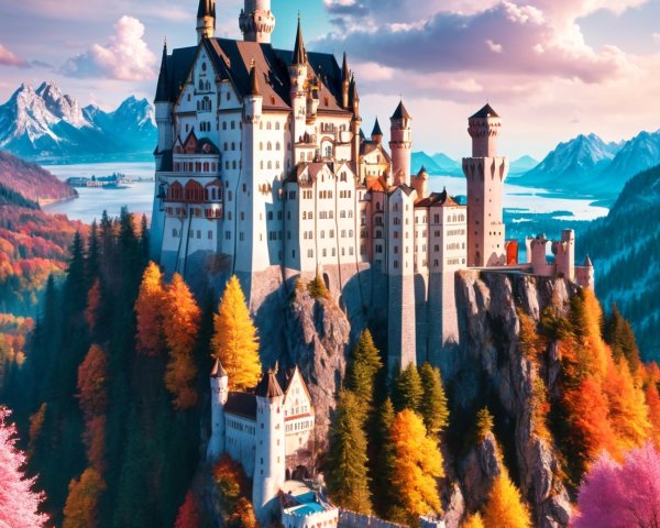 Fairy-Tale Castle Surrounded by Autumn Foliage