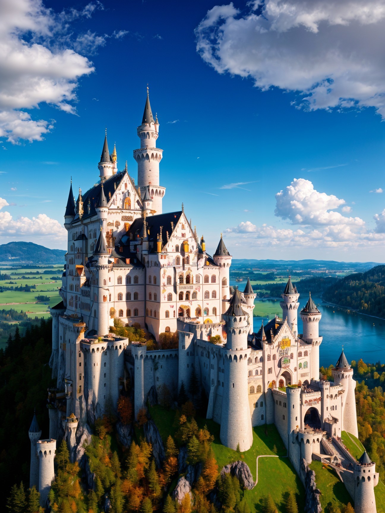 Fairy-Tale Castle Surrounded by Lush Landscape