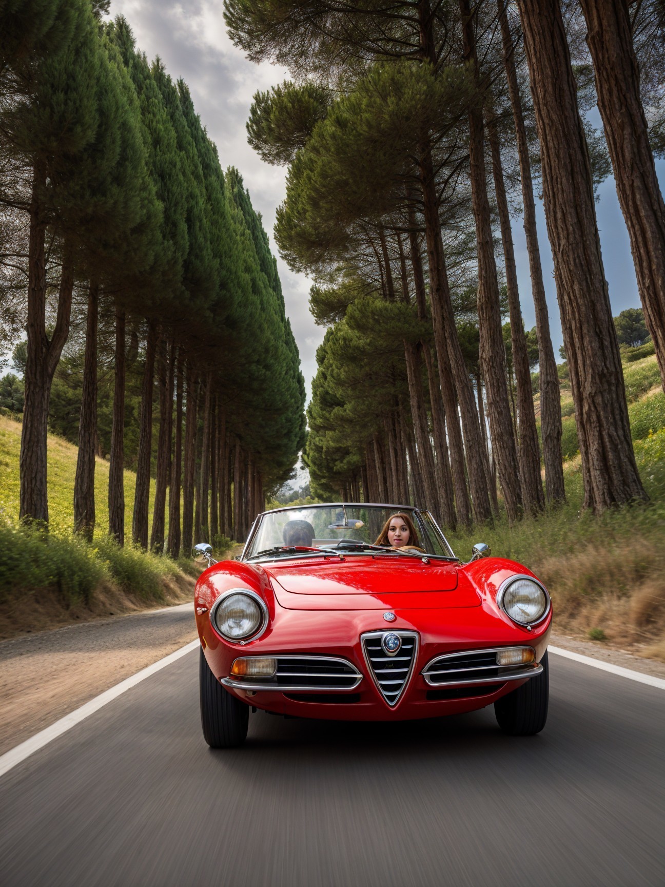 Vibrant Red Convertible on Scenic Winding Road