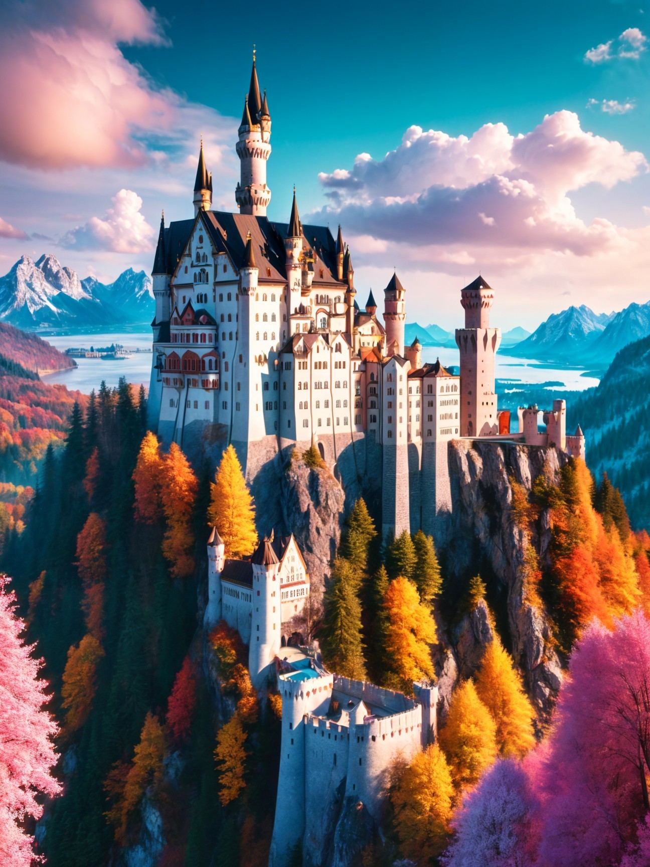 Fairy-Tale Castle Surrounded by Autumn Foliage