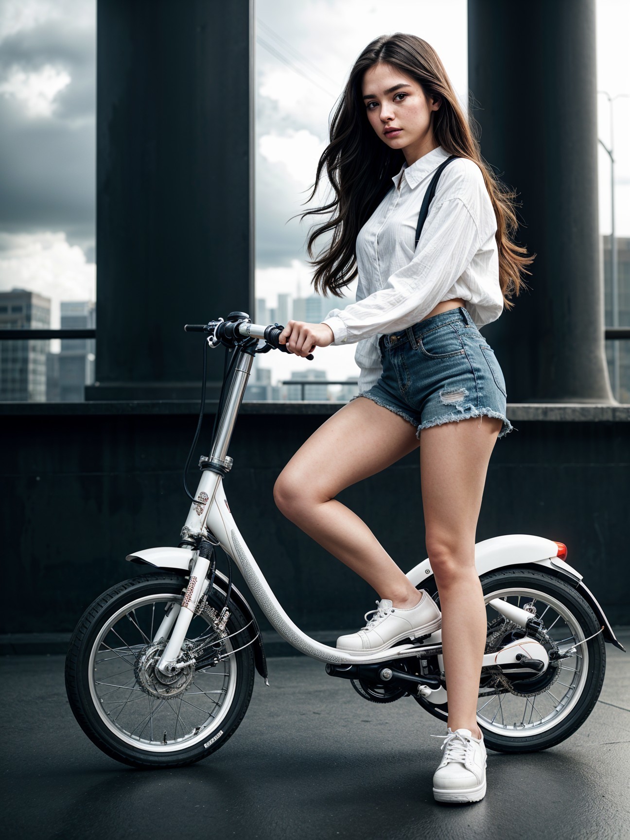 Young Woman on Electric Scooter in Urban Setting