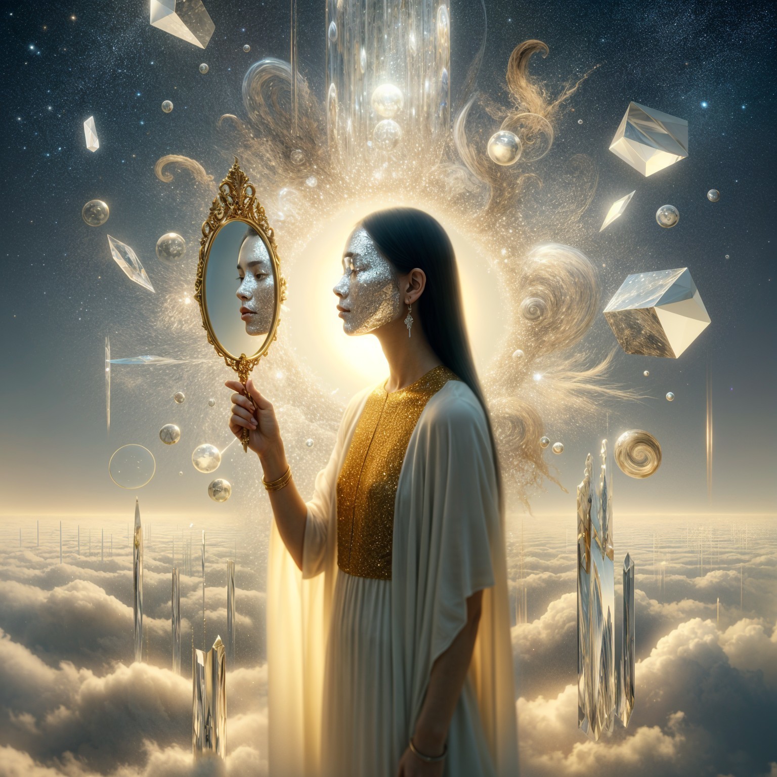 Surreal Landscape with Woman and Ornate Mirror