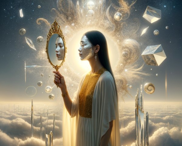 Surreal Landscape with Woman and Ornate Mirror