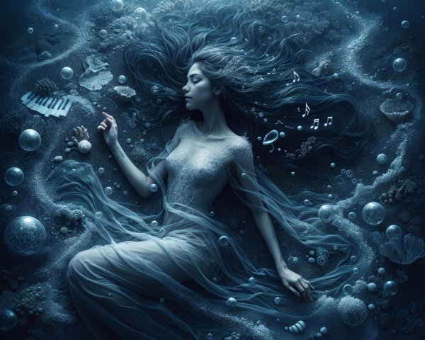 Underwater Scene with Woman, Marine Life, and Corals