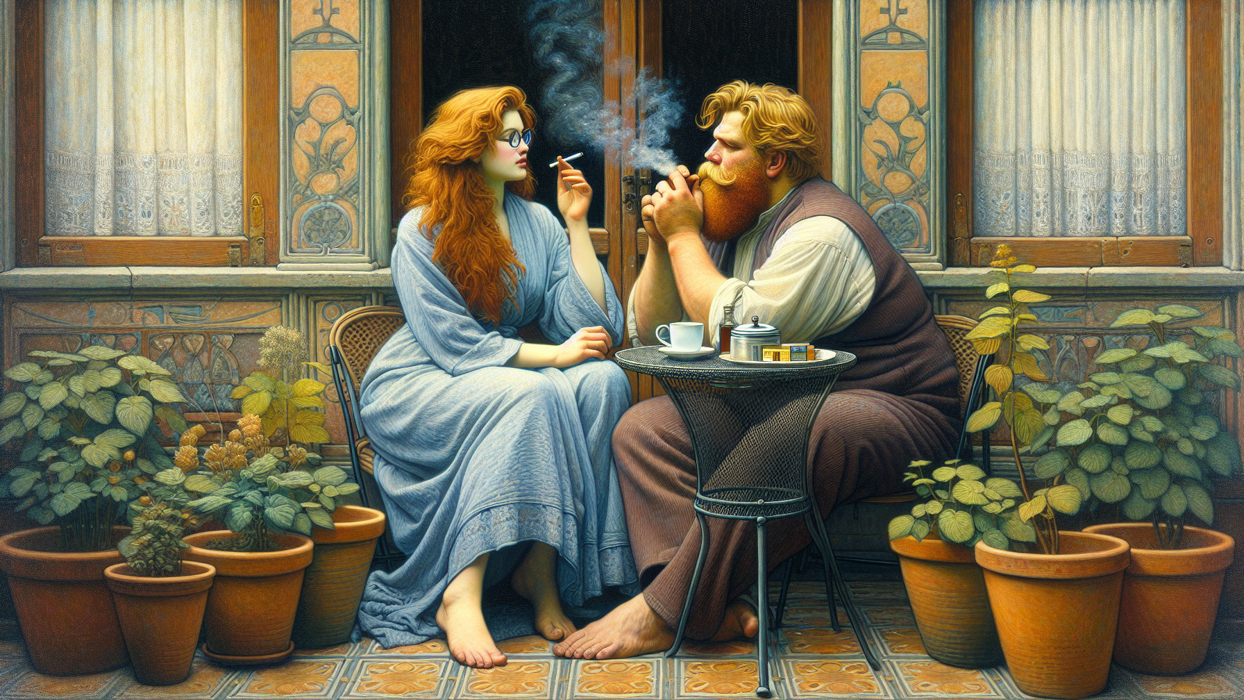 Serene indoor scene with a woman and man at a table