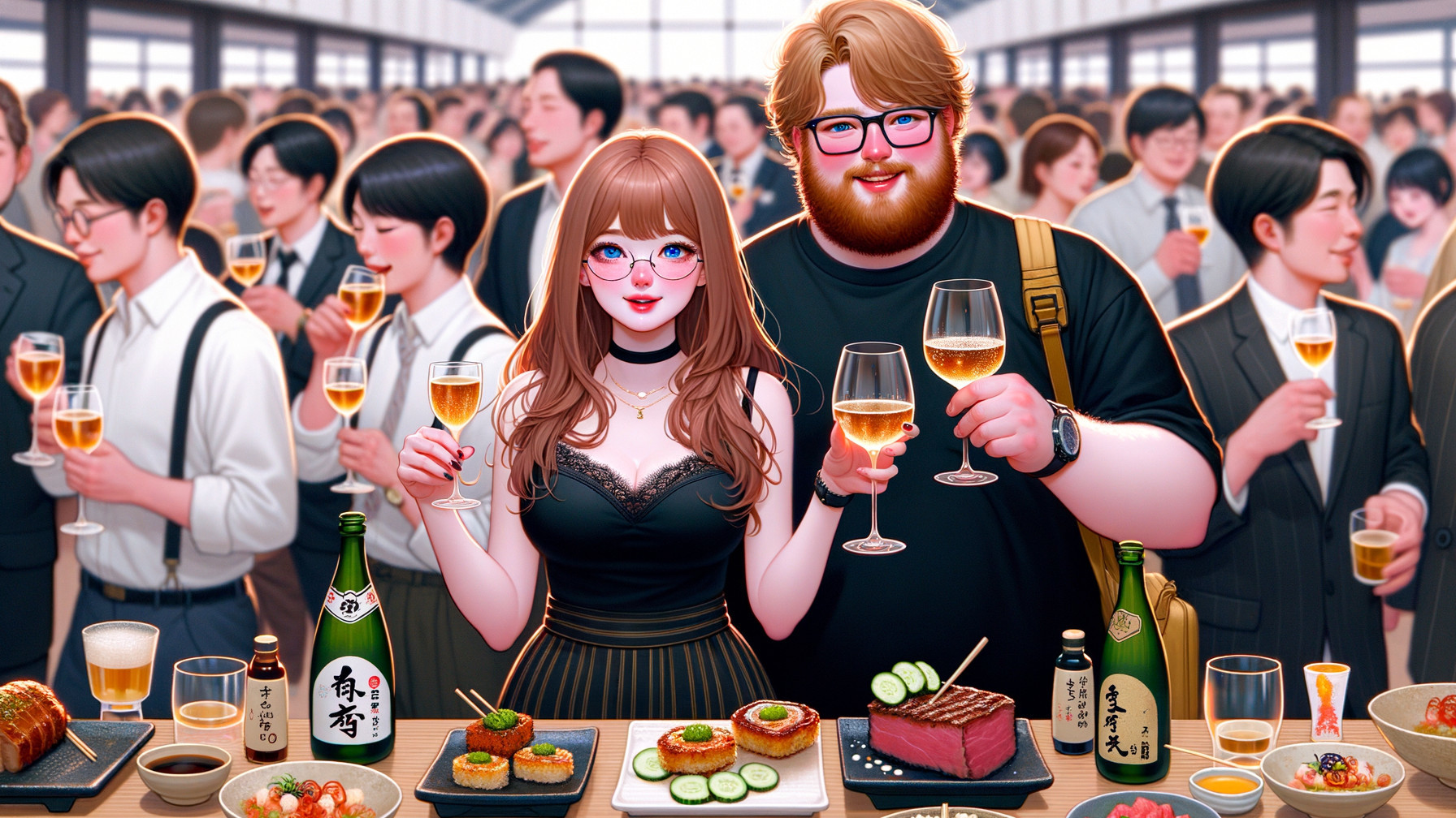 Fashionable Couple at a Vibrant Social Gathering