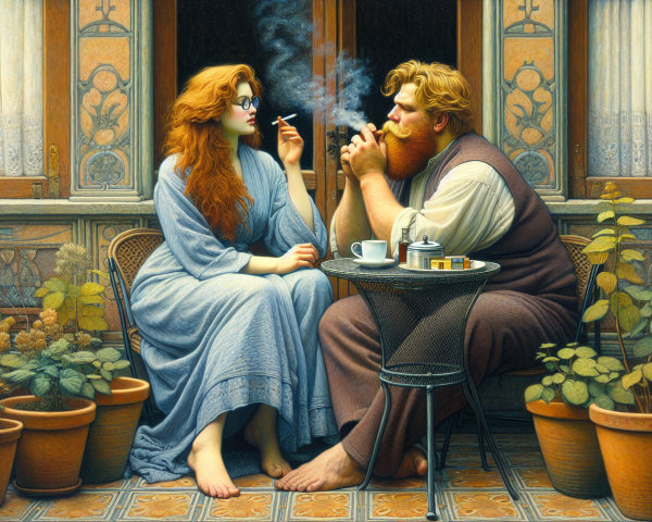 Serene indoor scene with a woman and man at a table