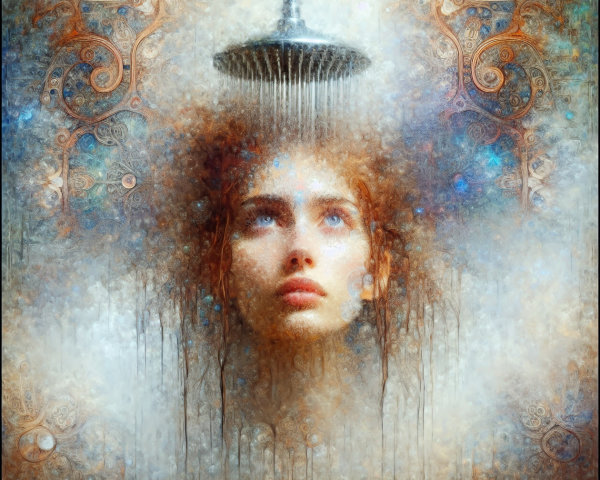 Surreal Woman's Face in Mist with Water Droplets