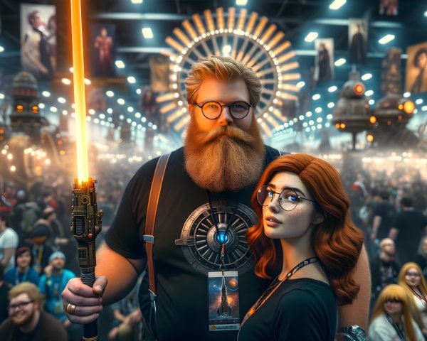 Convention Scene with Lightsaber and Themed Attire