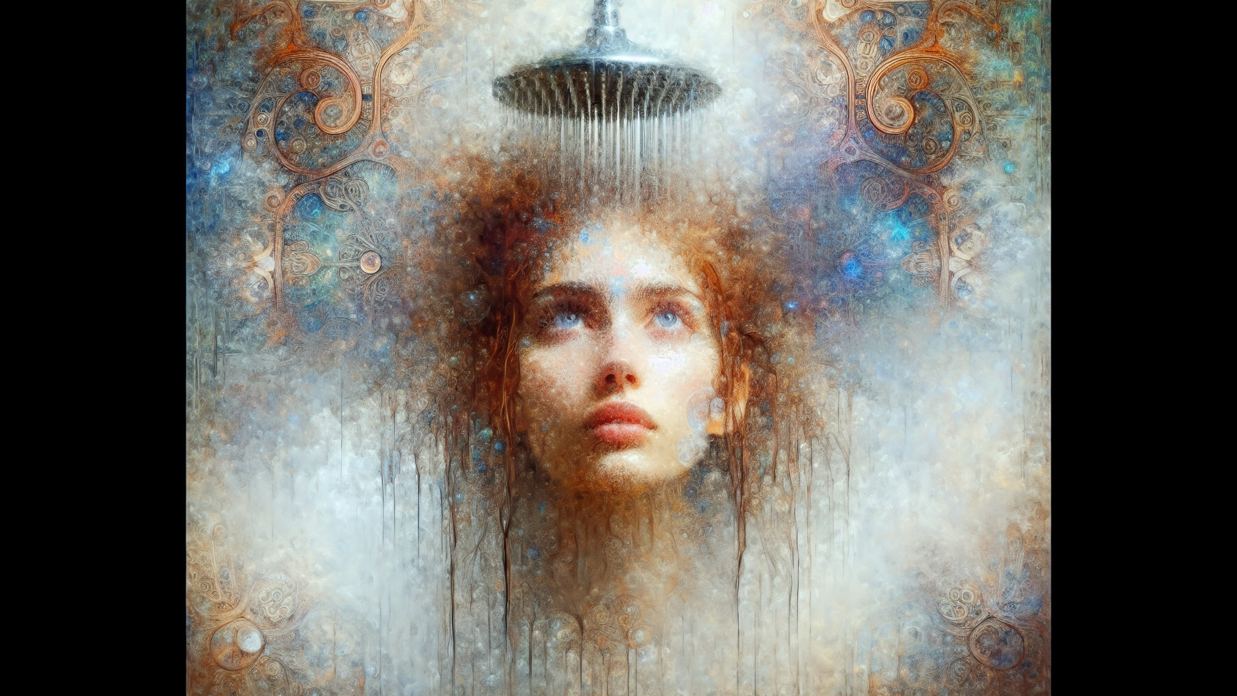 Surreal Woman's Face in Mist with Water Droplets