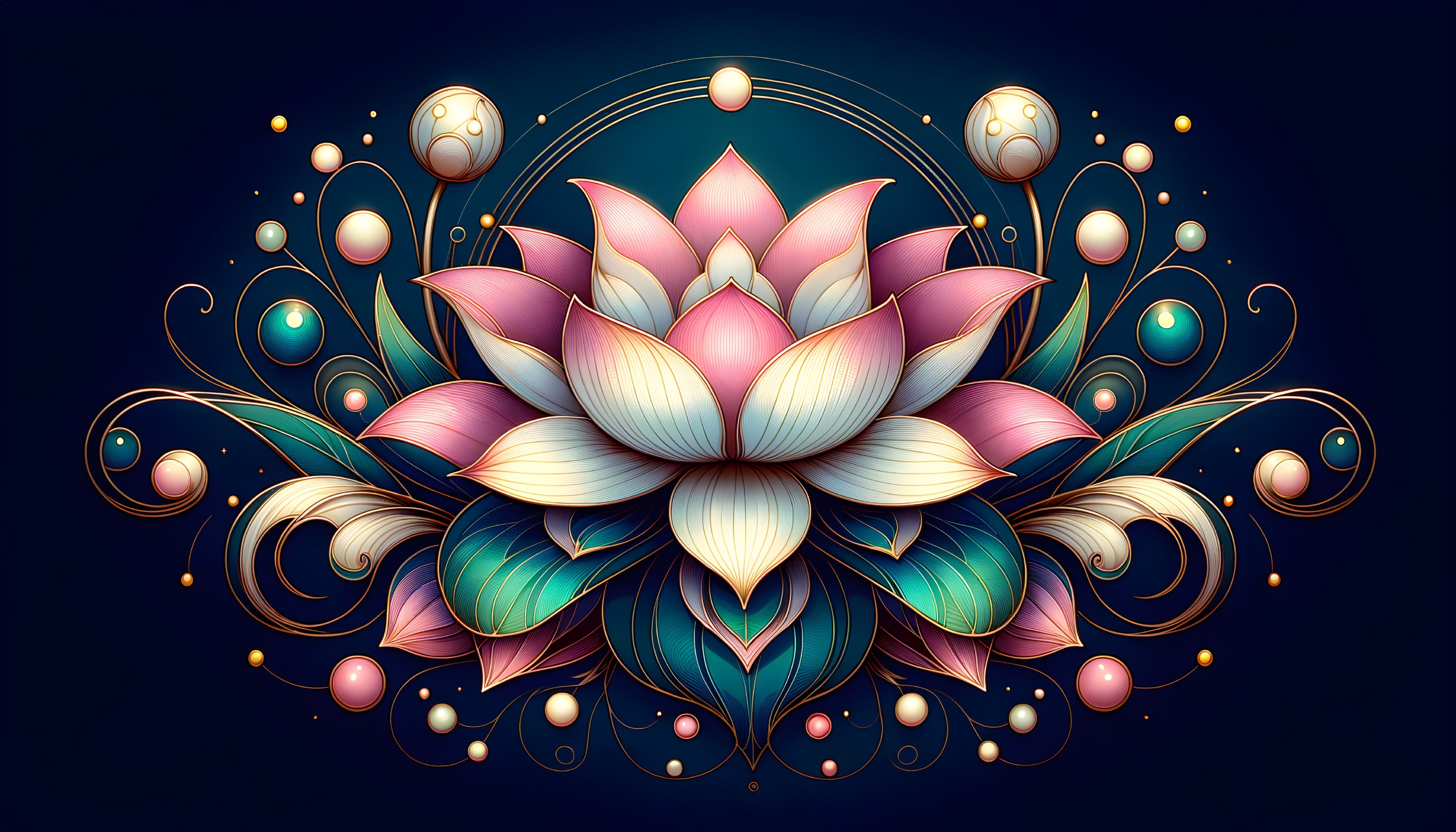 Intricate Lotus Flower Design with Teal and Gold Accents