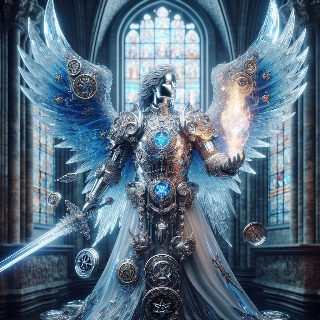 Majestic Angelic Figure in Intricate Armor and Wings