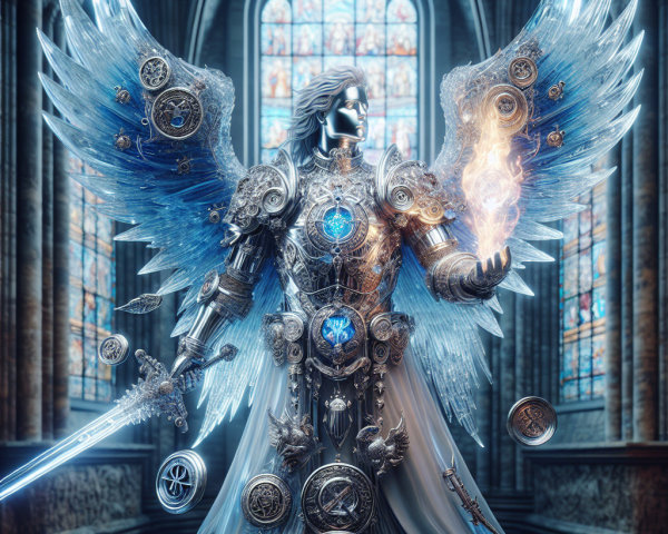 Majestic Angelic Figure in Intricate Armor and Wings