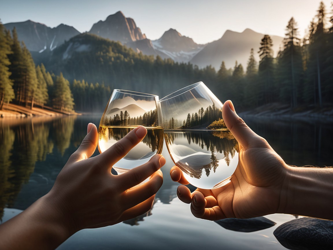 Close-up of Hands Toasting Wine Glasses Outdoors