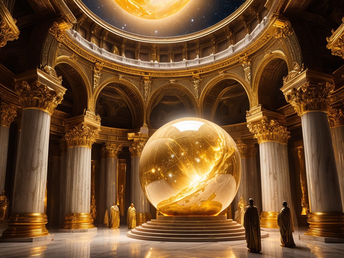 Grand Hall with Golden Columns and Crystal Orb