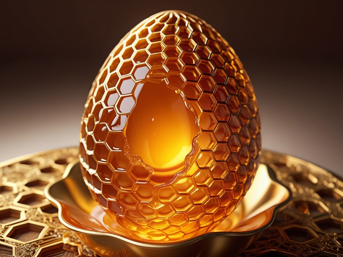 Golden Egg Sculpture with Honeycomb Pattern Design