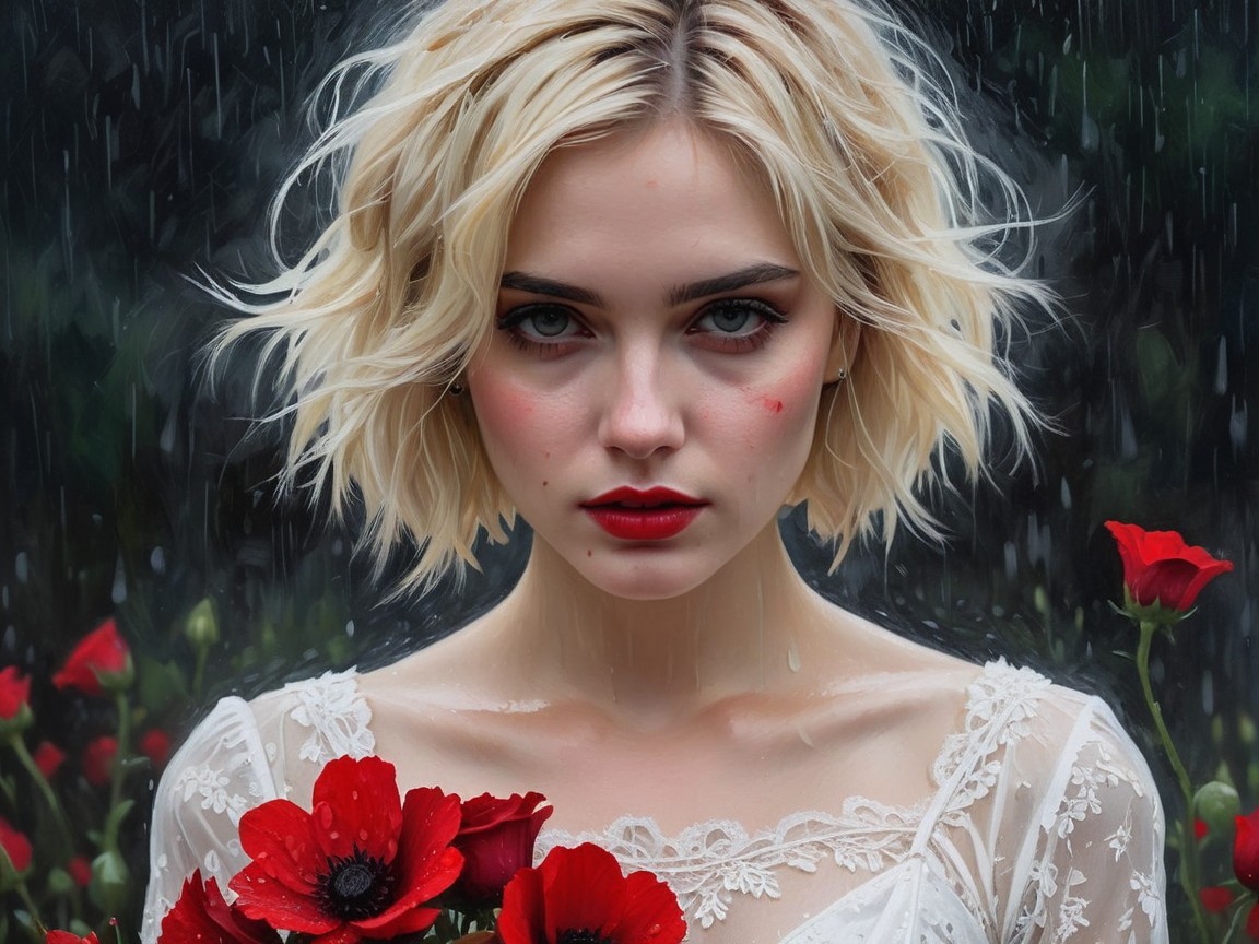 Portrait of a Young Woman Amidst Red Poppies