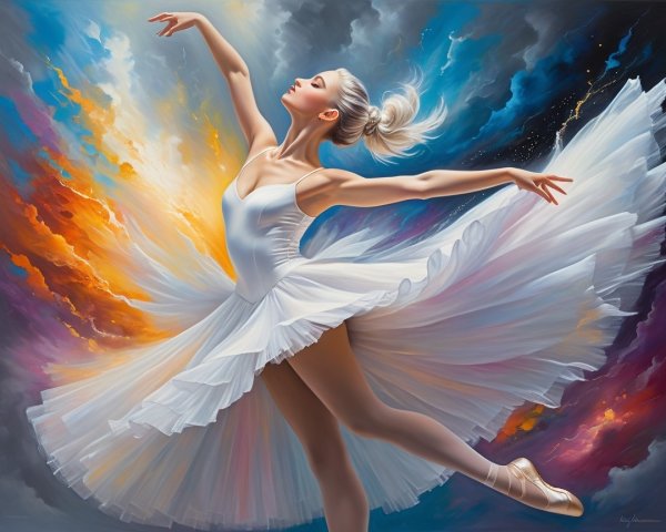 Ballerina in White Tutu Against Vibrant Background