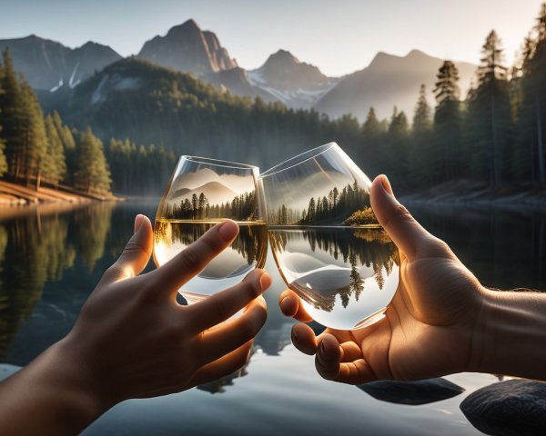 Close-up of Hands Toasting Wine Glasses Outdoors