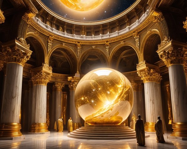 Grand Hall with Golden Columns and Crystal Orb