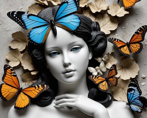 Sculpture of a Woman with Butterflies and Leaves