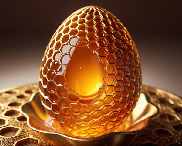 Golden Egg Sculpture with Honeycomb Pattern Design