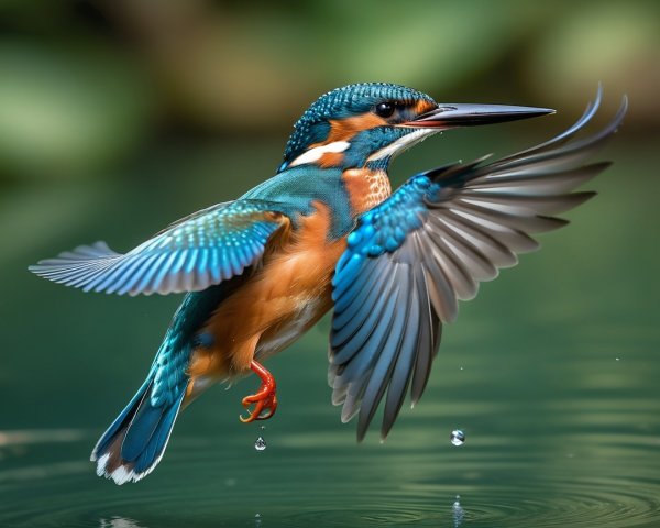 Kingfisher Hovering Over Water with Striking Colors