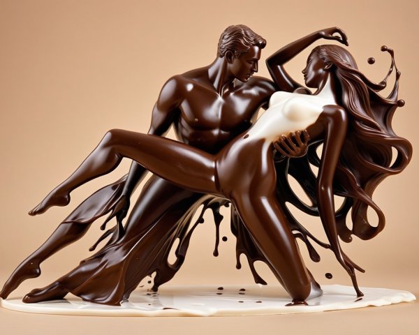 Chocolate Sculpture of Dancing Figures in Contrast