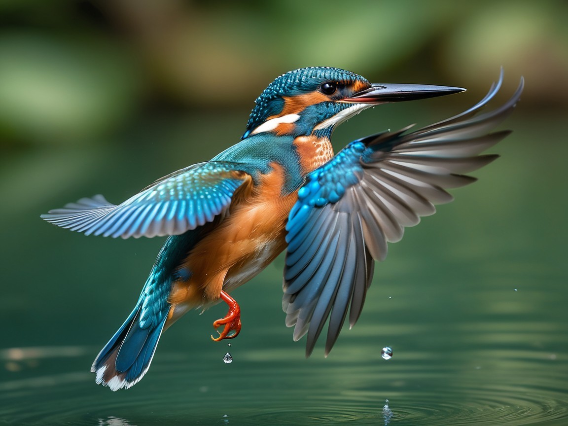 Kingfisher Hovering Over Water with Striking Colors