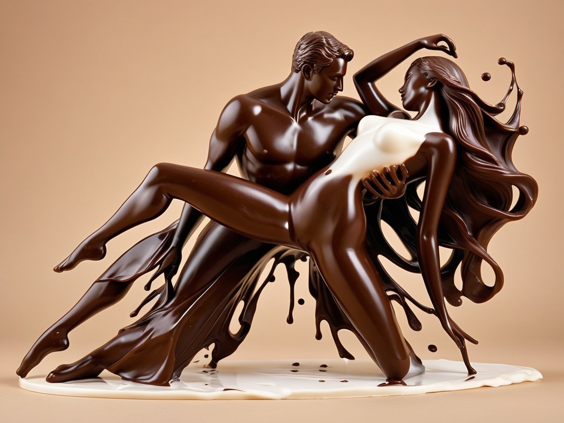 Chocolate Sculpture of Dancing Figures in Contrast