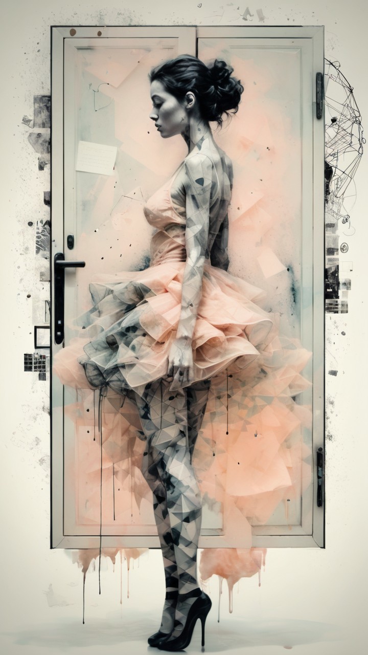 Abstract Silhouette of Woman by Doorway in Pastels
