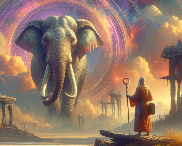 Gigantic Elephant in Surreal Cosmic Landscape