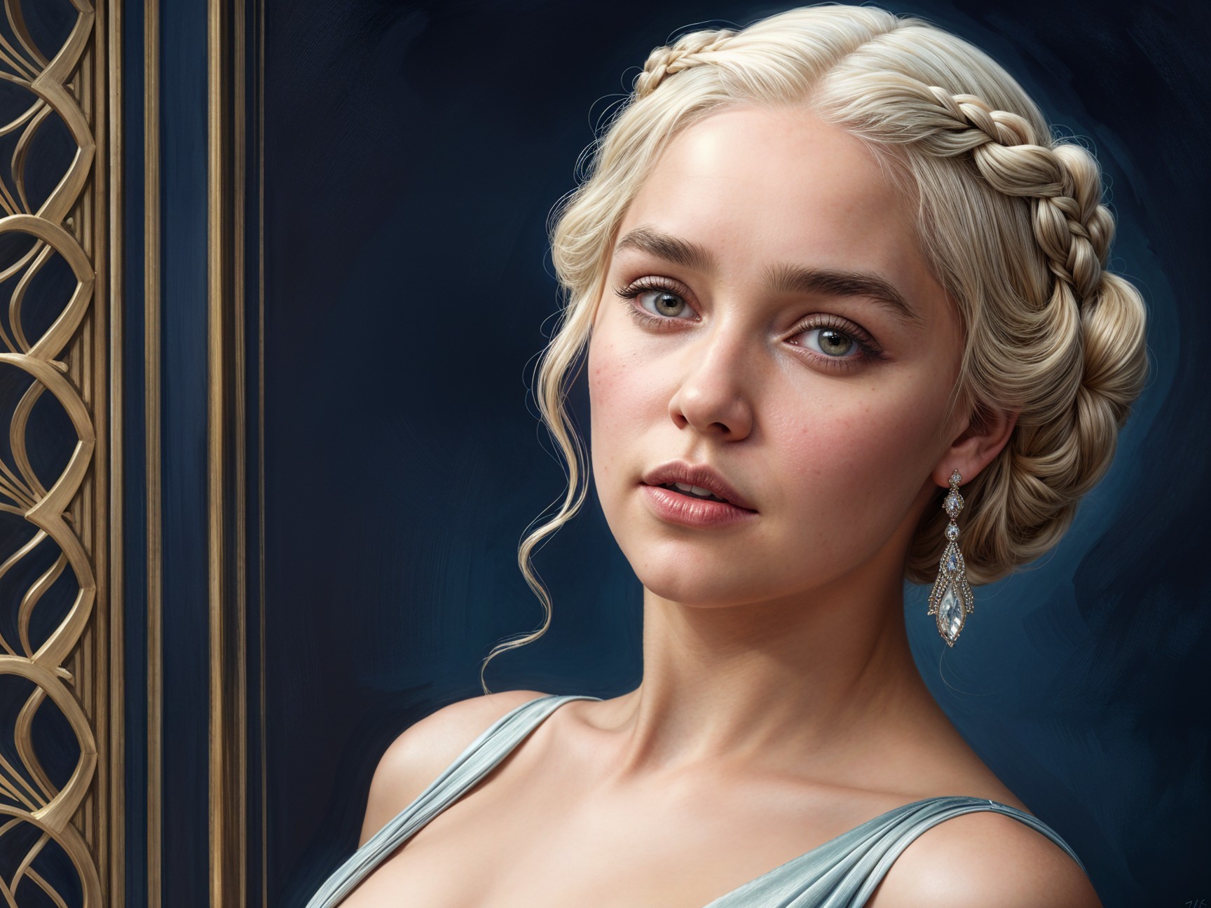 Portrait of a Young Woman in Blue Gown and Updo