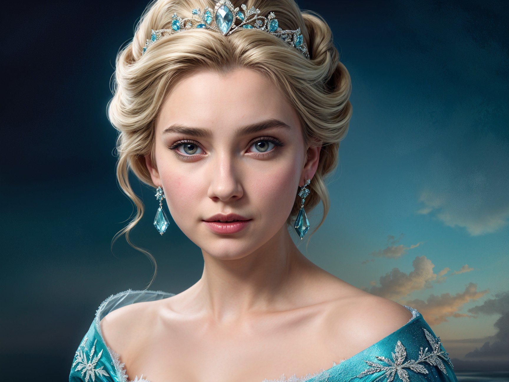 Portrait of a young woman in a blue gown and tiara