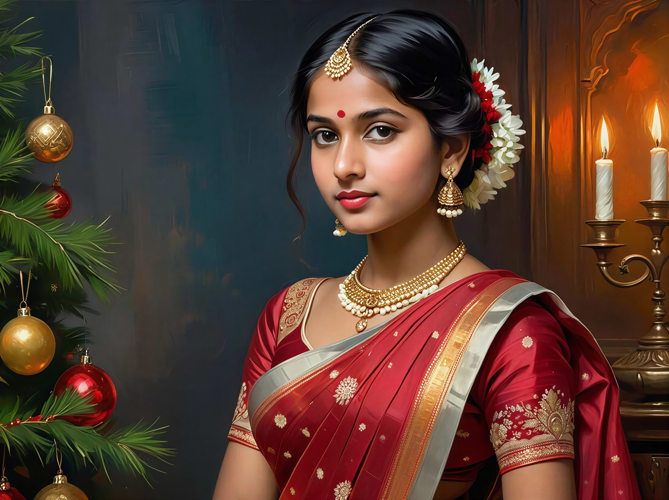Young Woman in Traditional Indian Attire and Jewelry