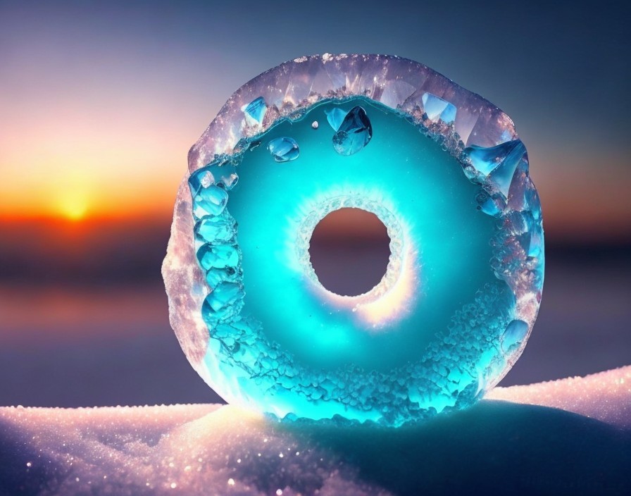 Translucent Ice Ring on Snow at Sunset