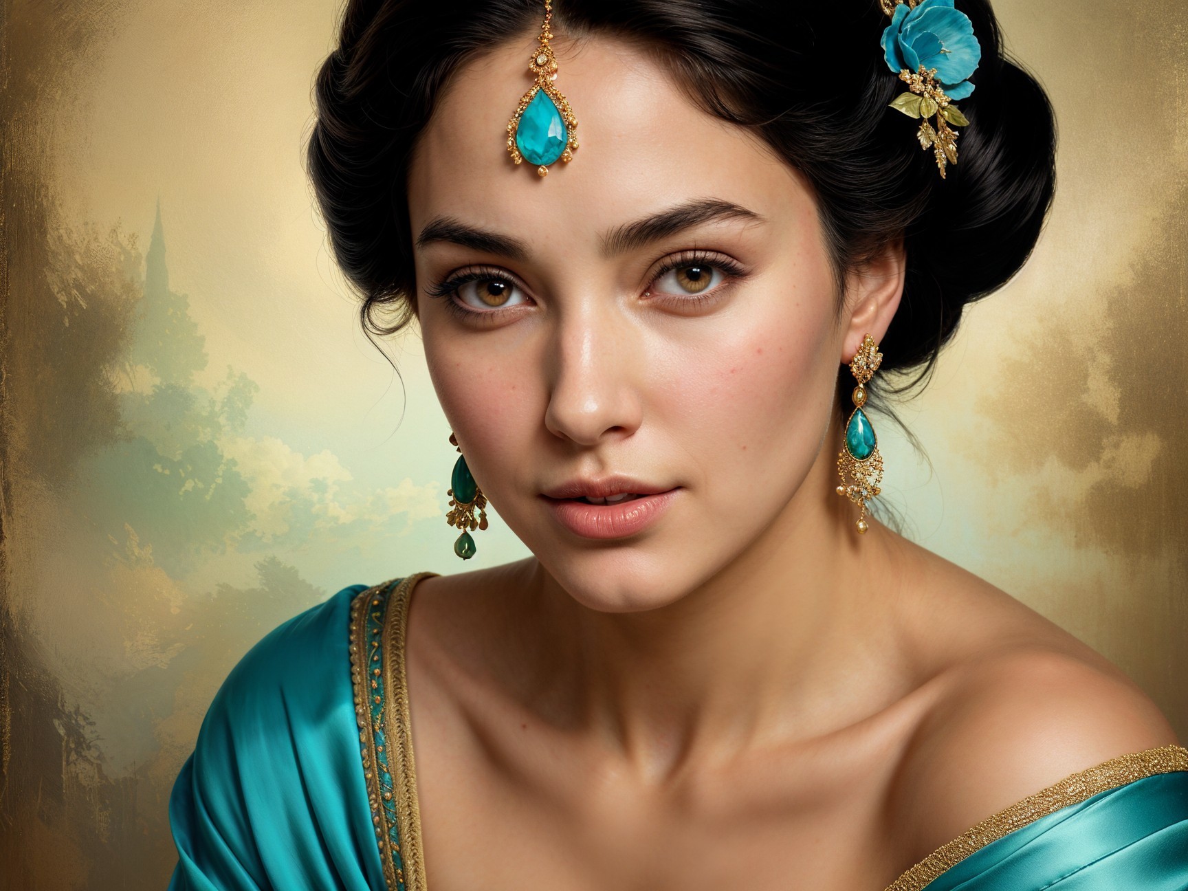 Young Woman in Turquoise with Elegant Accessories