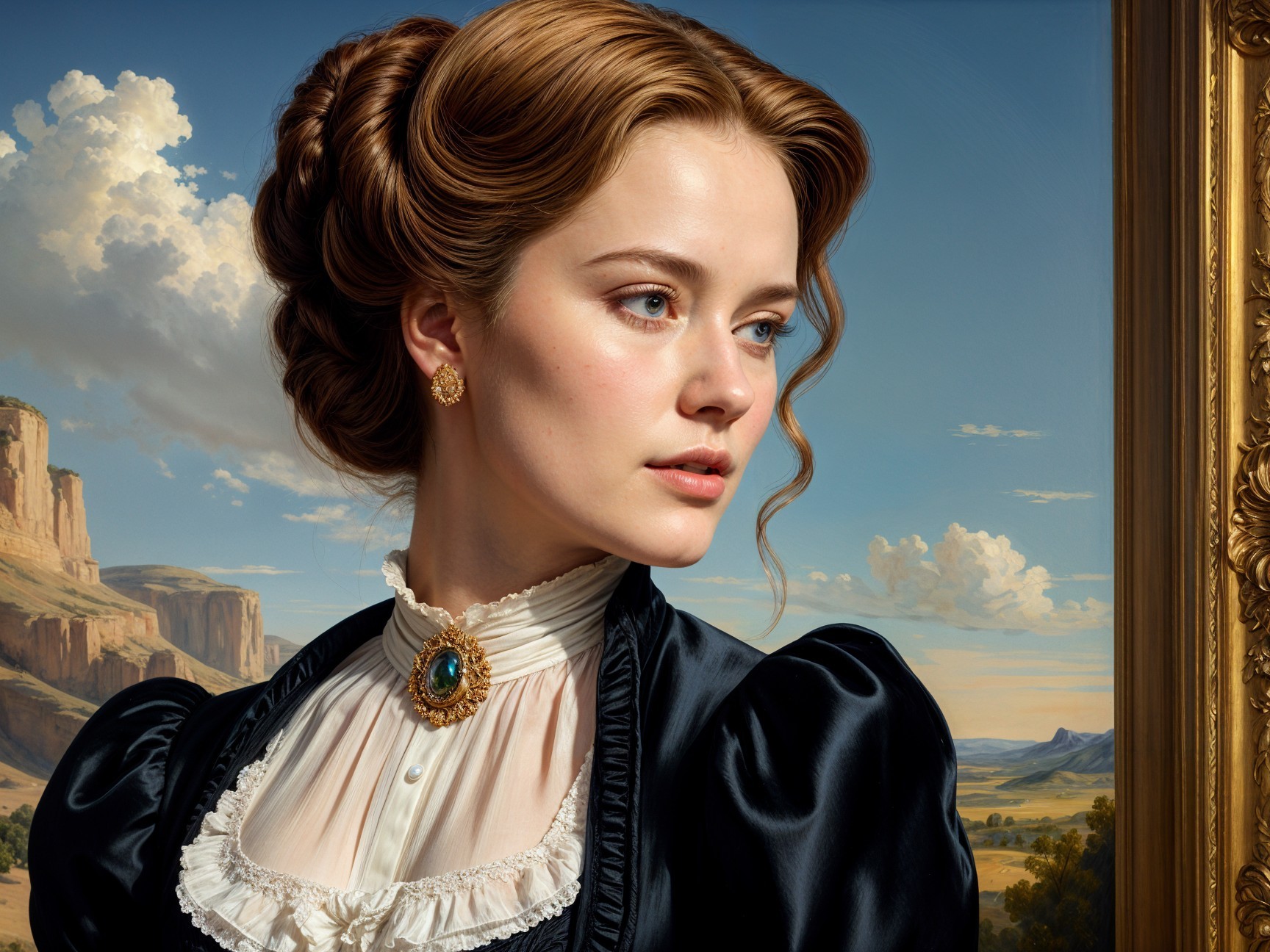Classical Portrait of a Young Woman in Elegant Attire