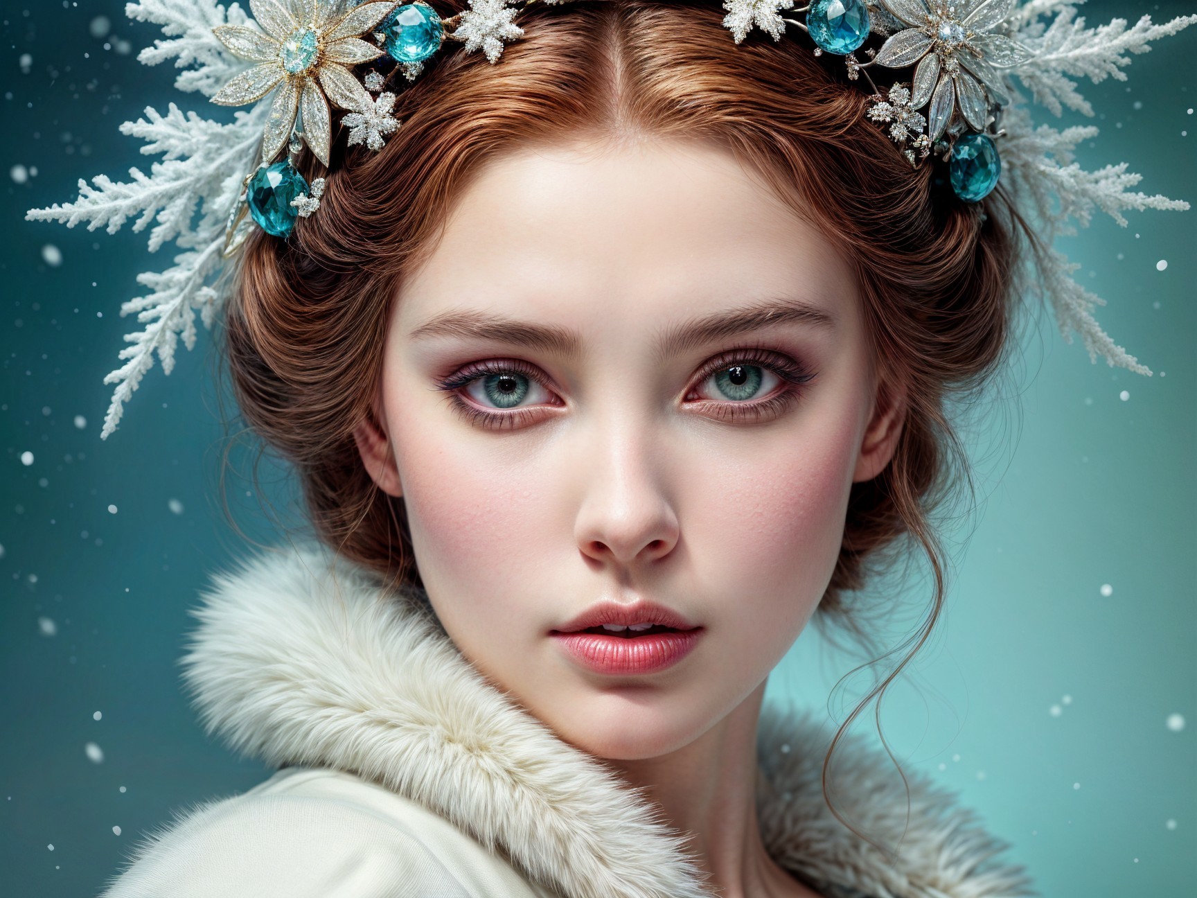 Portrait of a Young Woman in a Snowflake Crown