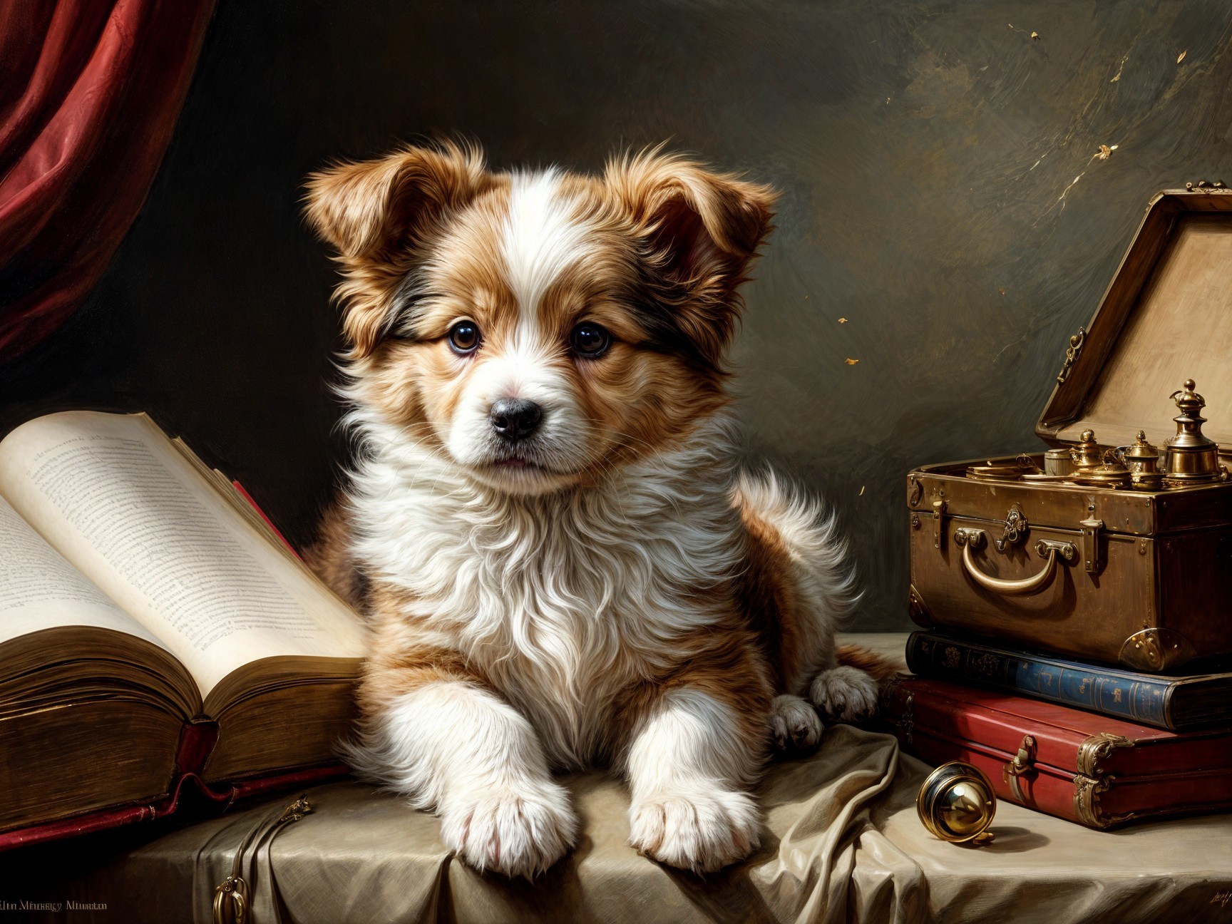 Fluffy Orange and White Puppy on Textured Surface