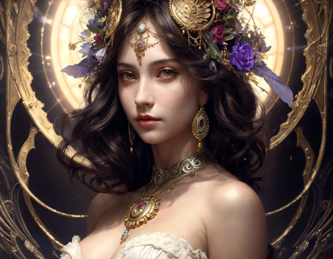 Fantasy Portrait of a Young Woman with Jewelry and Crown