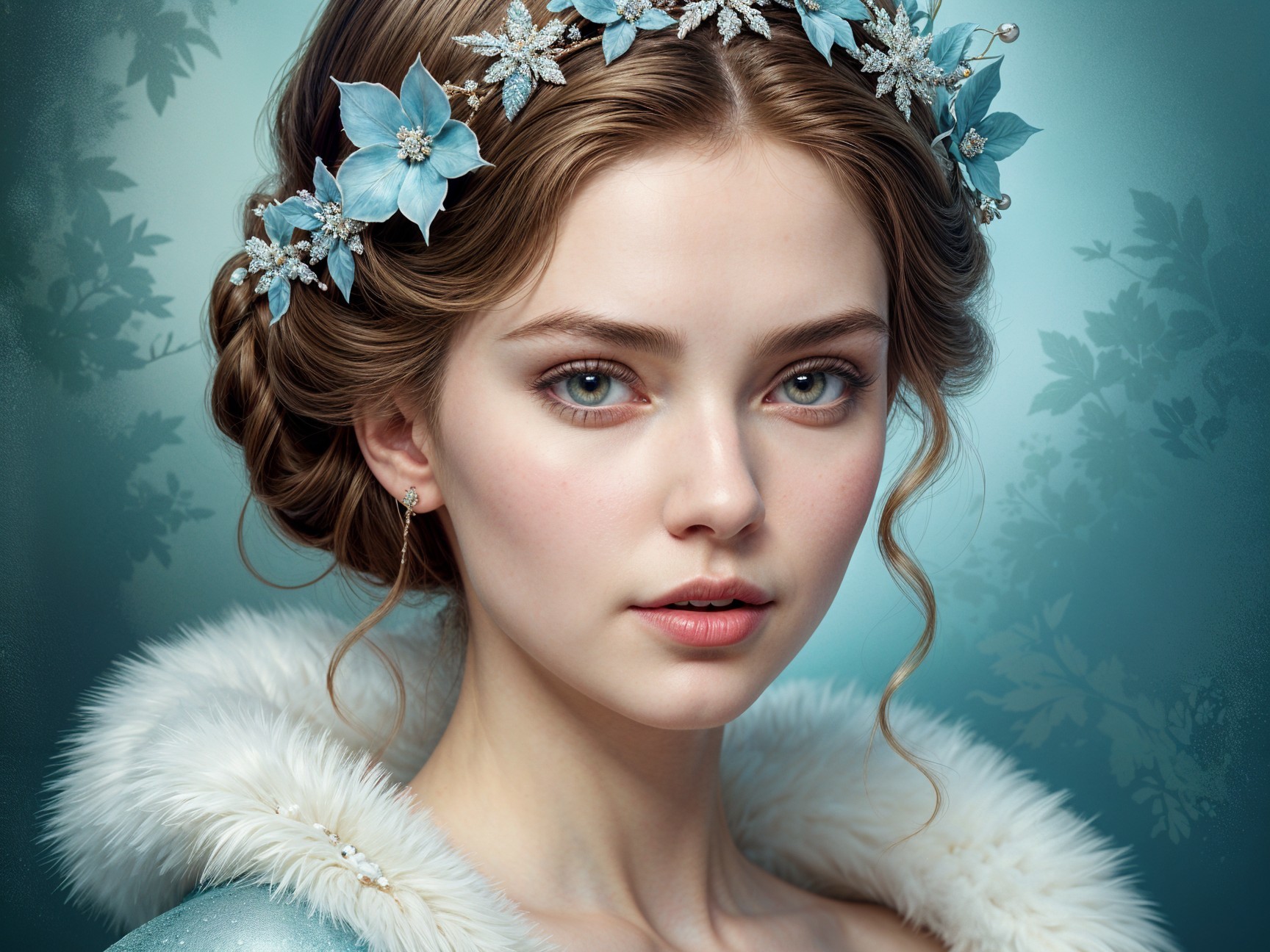 Portrait of a Young Woman with Floral Hair Accents