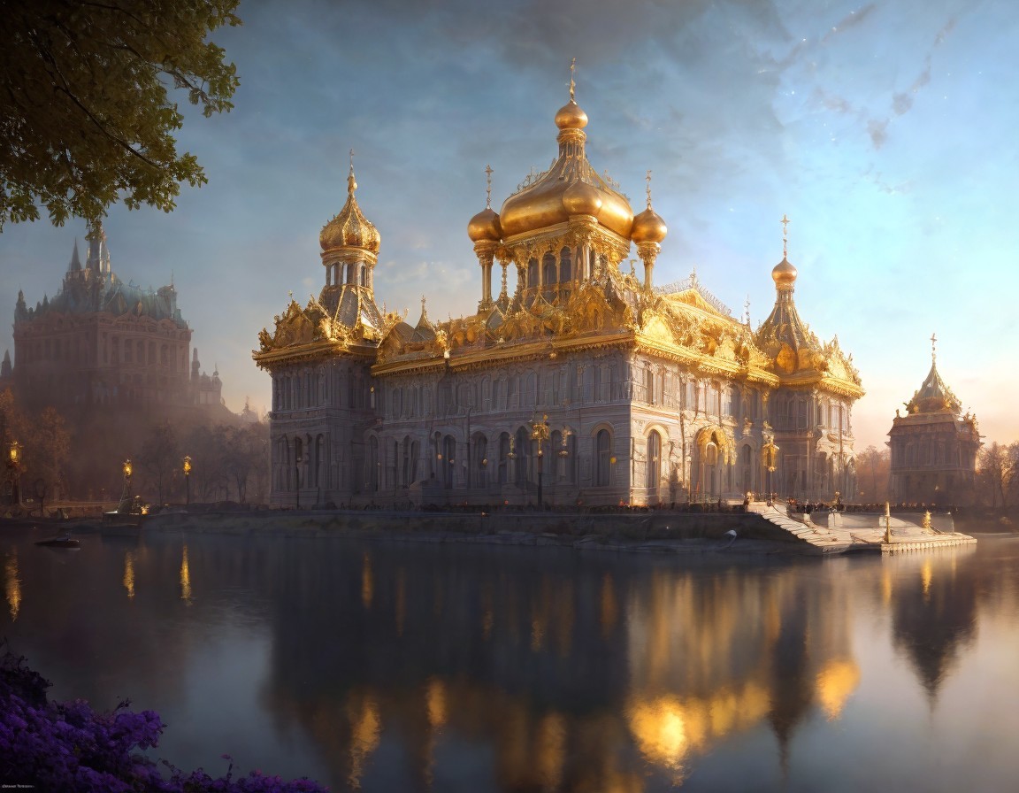Golden-Domed Palace Reflected in Tranquil River